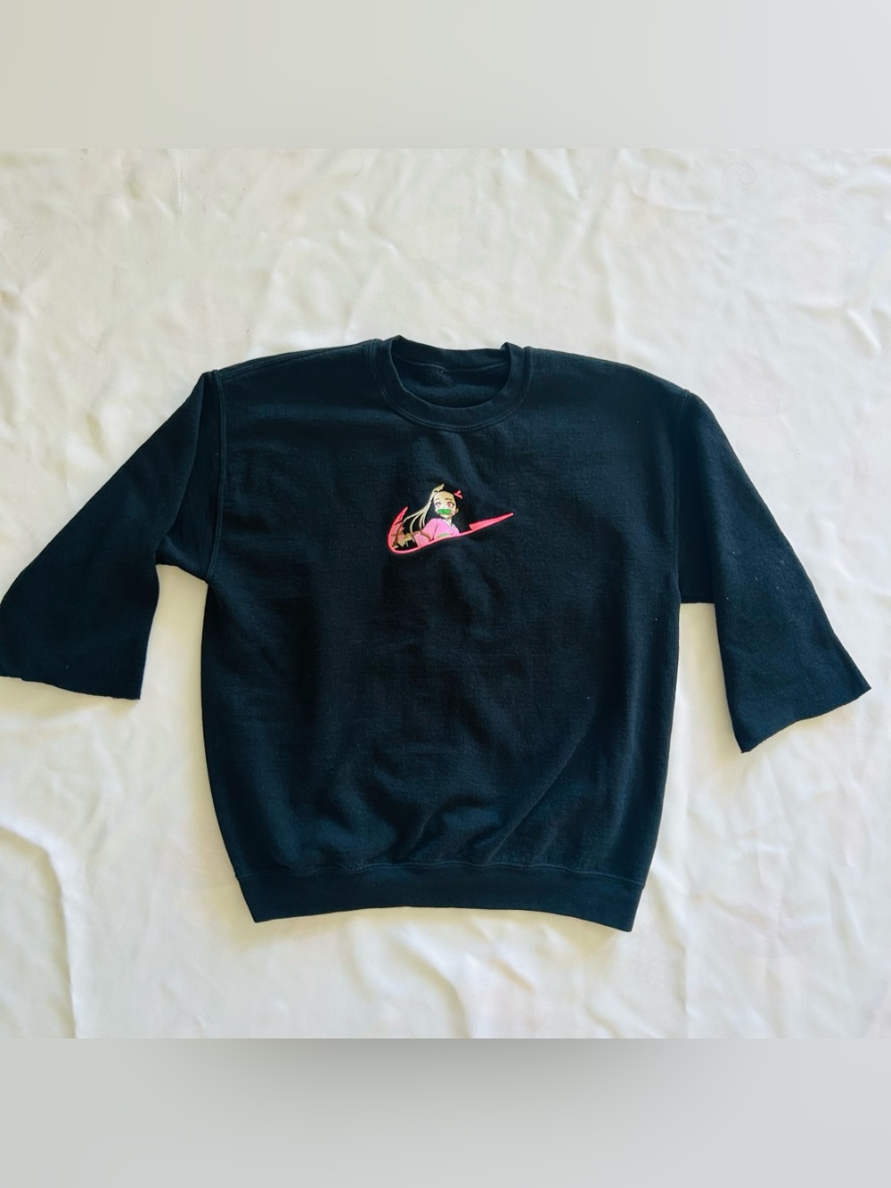 Large Demon Slayer Nezuko Kamado Sweater Black Anime Pink Swoosh Kimetsu Yaiba